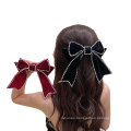 New Rhinestone Flannel Red Black Big Hair Barrettes Bow Knot Fashion Accessories Hairpin Korean Luxury Spring Clip